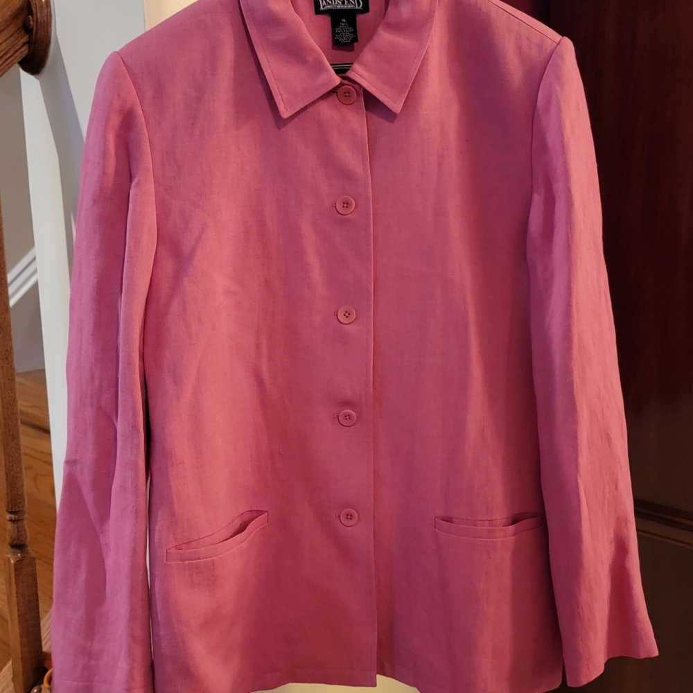 EUC Lands End Linen Blazer Oxford Pink 16 Tall - Picture 2 of 6